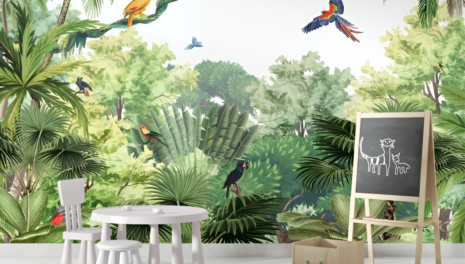 Stunning Kids room with Animal tropical Wallpaper Themed